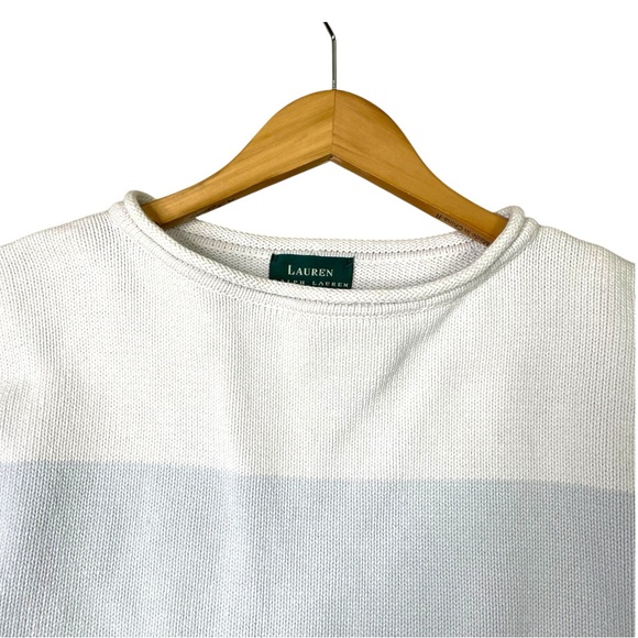 Lauren Ralph Lauren Sweater Women M blue White Striped Cable Knit Classic Preppy - Picture 4 of 11